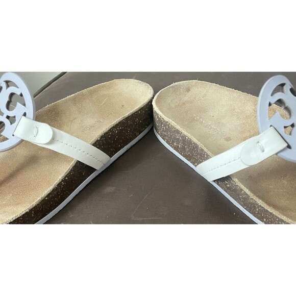 Tory Burch Miller Cloud Women’s 8 M Lavender Black Ivory Leather Cork Sandals. - Picture 7 of 8
